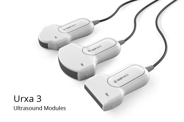 Urxa 3 Ultrasound Modules for Warp 3 Medical Recorder: 7.5MHz L4-75 Linear Transducer, 2.5 MHz C5-25 Convex Transducer, 7.5 MHz R2-75 Micro Convex Transducer,  may be the smallest ultrasound